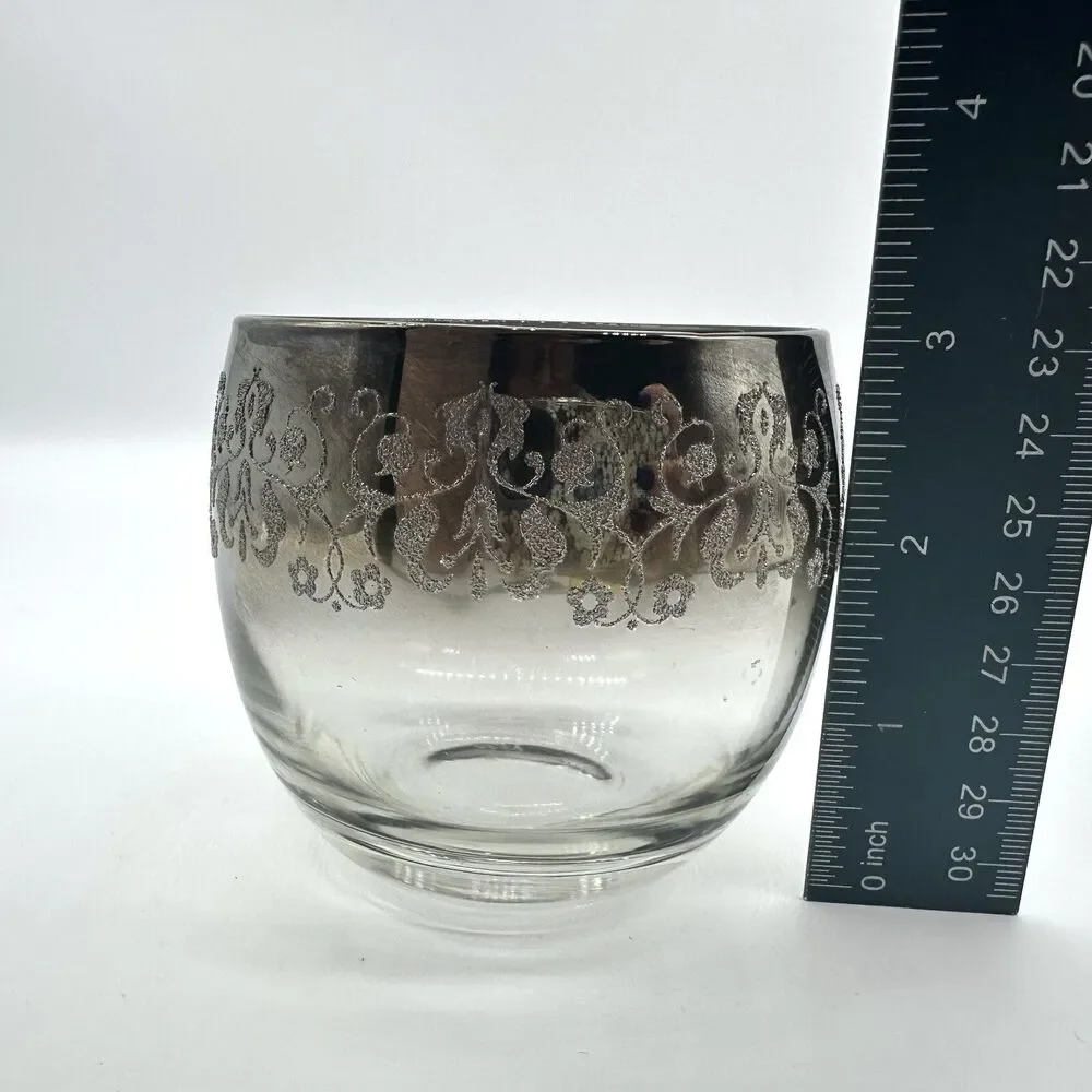 MCM Silver Fade Raised Luster Lace Dorothy Thorpe Lowball Whiskey Glasses